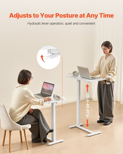 Overbed Table, Mobile Bed Side Table with 4 Hidden Wheels, Height