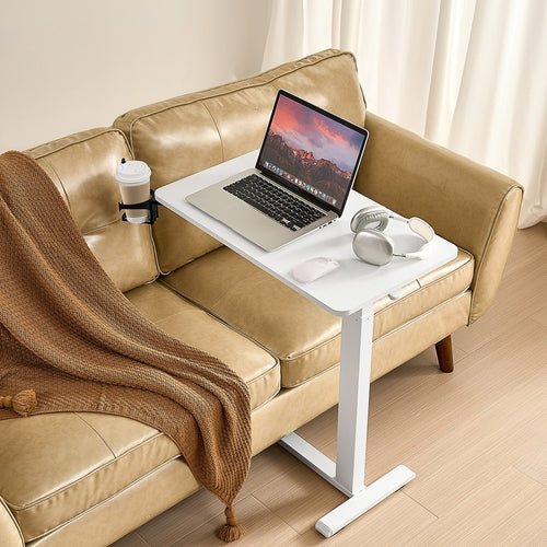 Overbed Table, Mobile Bed Side Table with 4 Hidden Wheels, Height